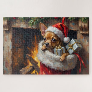 Chihuahua-Hund-Weihnachtsstrumpf-Überraschungskuns Puzzle