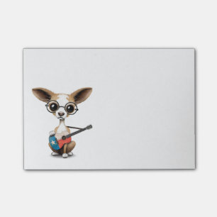 Chihuahua-Hündchen, das Texas-Flaggen-Gitarre Post-it Klebezettel