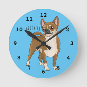 Chihuahua Hunde Cartoon Illustration Runde Wanduhr