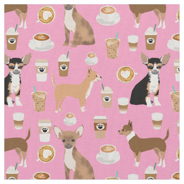 Chihuahua Hunde Kaffee pink Stoff (Nahaufnahme)