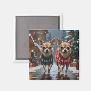 Chihuahua-Hunde Weihnachten Schnee Feiertag Magnet
