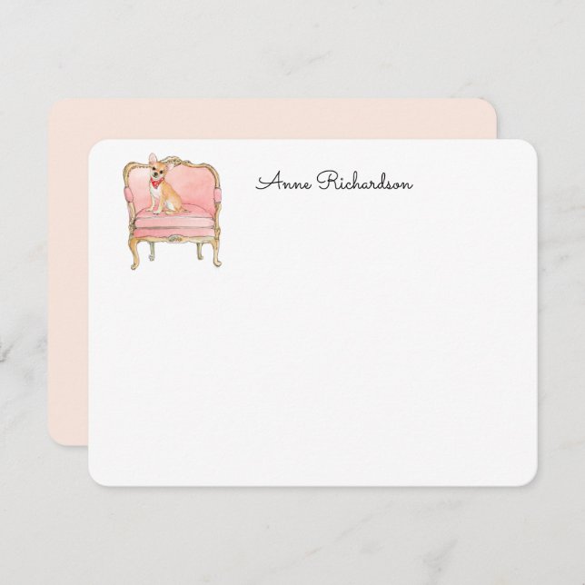 Chihuahua Illustration benutzerdefiniert Wohnung D Dankeskarte (Vorne/Hinten)