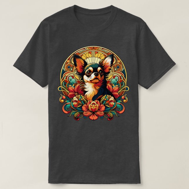 Chihuahua im Art Nouveau Floral Style T-Shirt (Design vorne)