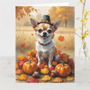 Chihuahua im Herbst hinterlässt Erntedank Kunst Karte