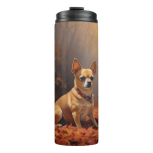 Chihuahua im Herbst inspiriert fallende Blätter Thermosbecher