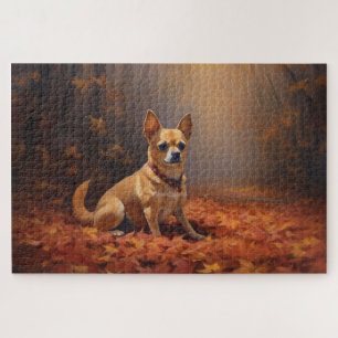 Chihuahua im Herbst inspiriert von fallenden Blätt Puzzle