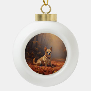 Chihuahua im Herbst Leaves Fall Inspiriert Keramik Kugel-Ornament