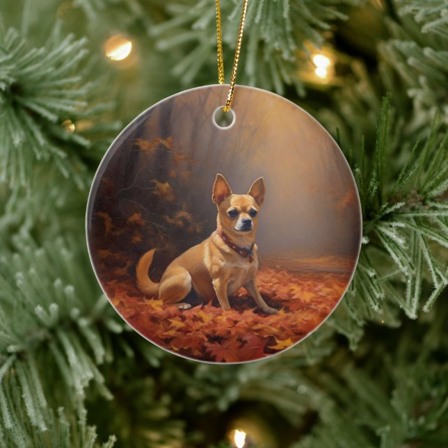 Chihuahua im Herbst Leaves Fall Inspiriert Keramik Ornament (Baum)