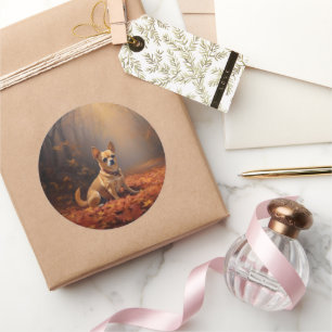 Chihuahua im Herbst Leaves Fall Inspiriert Runder Aufkleber