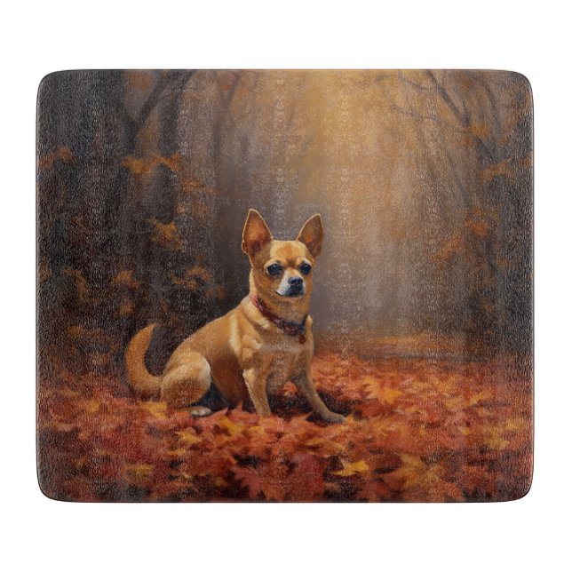 Chihuahua im Herbst Leaves Fall Inspiriert Schneidebrett (Vorderseite)