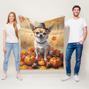 Chihuahua im Herbstlaub Thanksgiving Kunst Fleecedecke