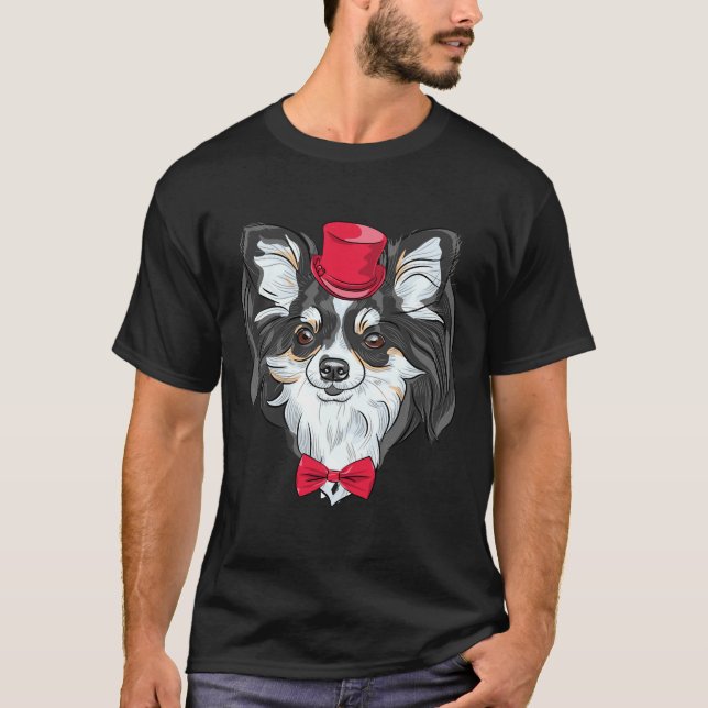 Chihuahua im Red Hat mit Bow-Krawatte ❤️ T-Shirt (Vorderseite)