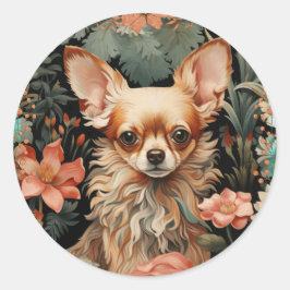 Chihuahua im Stil von William Morris Runder Aufkleber