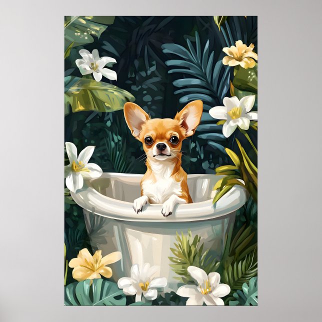 Chihuahua In Bathtub Poster, Funny Dog Poster (Vorne)