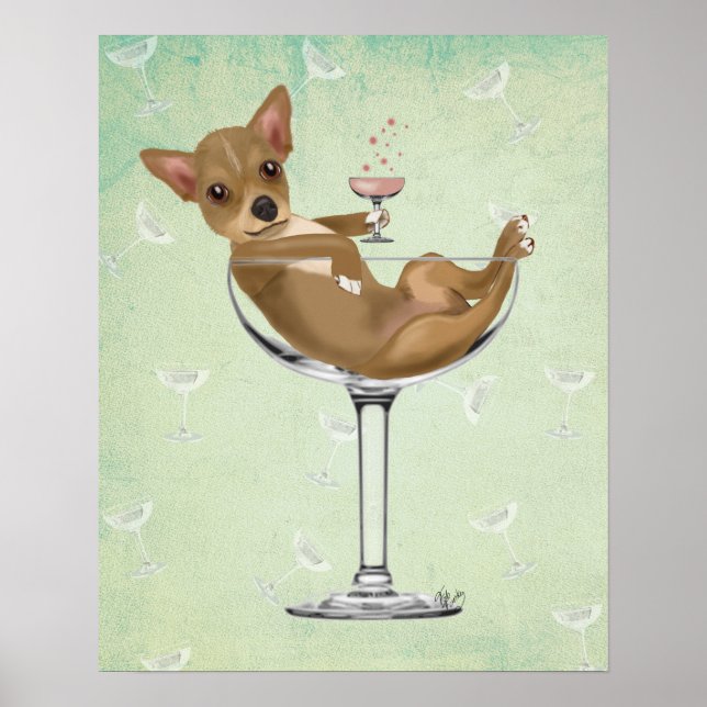Chihuahua in Cocktailglas Poster (Vorne)