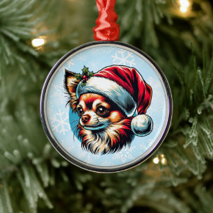 Chihuahua in der Weihnachtsmannmütze Weihnachten Ornament Aus Metall