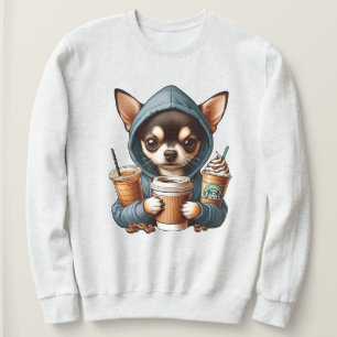 Chihuahua in Hooded Sweatshirt Holding Coffee