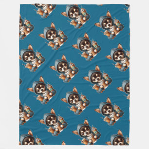 Chihuahua in Hooded Sweatshirt Holding Coffee Fleecedecke