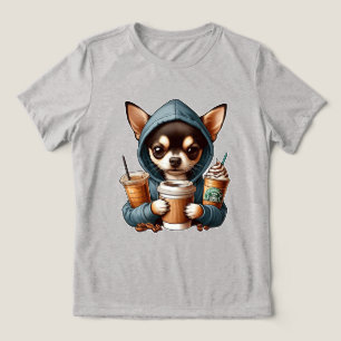 Chihuahua in Hooded Sweatshirt Holding Coffee Tri-Blend Shirt