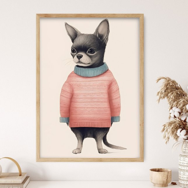 Chihuahua In Pink Sweater, Funny Dog Decor, Cozy  Poster (Von Creator hochgeladen)
