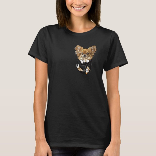 Chihuahua In Pocket Chihuahua Long Haired Hair Dog T-Shirt (Vorderseite)