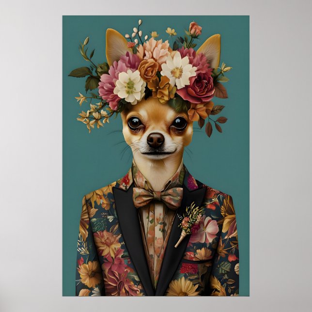 Chihuahua In Suit Poster, Chihuahua Portrait Poster (Vorne)