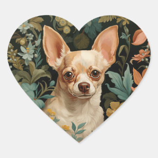 Chihuahua in the Style of William Morris Herz-Aufkleber