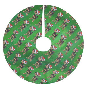 Chihuahua in Weihnachtsmannmütze Pattern auf Grün Polyester Weihnachtsbaumdecke