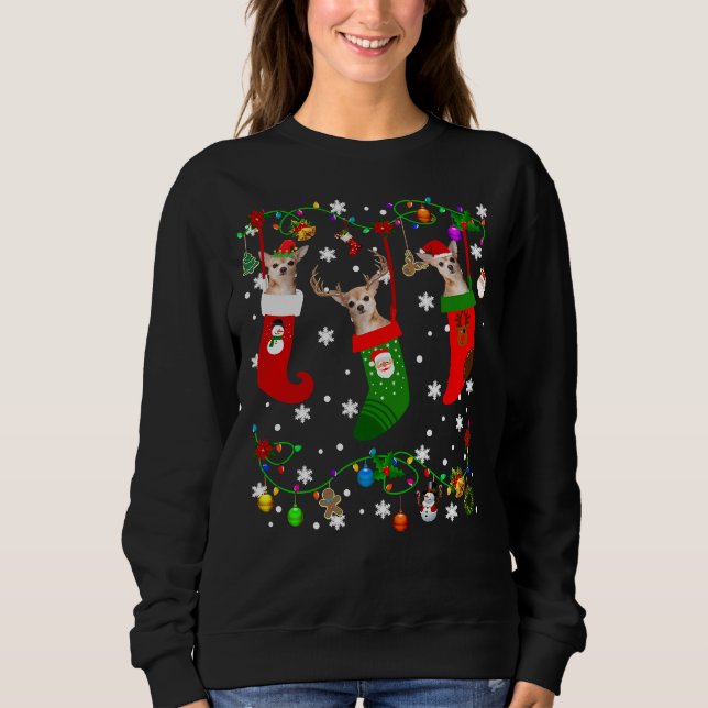 Chihuahua in Weihnachtssocken Reindeer Santa Chihu Sweatshirt (Vorderseite)