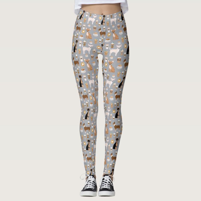 Chihuahua-Kaffee-Leggings - Grau Leggings (Vorderseite)
