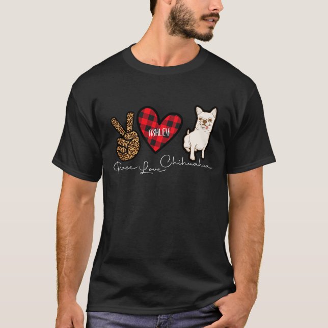 Chihuahua Kariert Peace Liebe Niedlich Dog T-Shirt (Vorderseite)