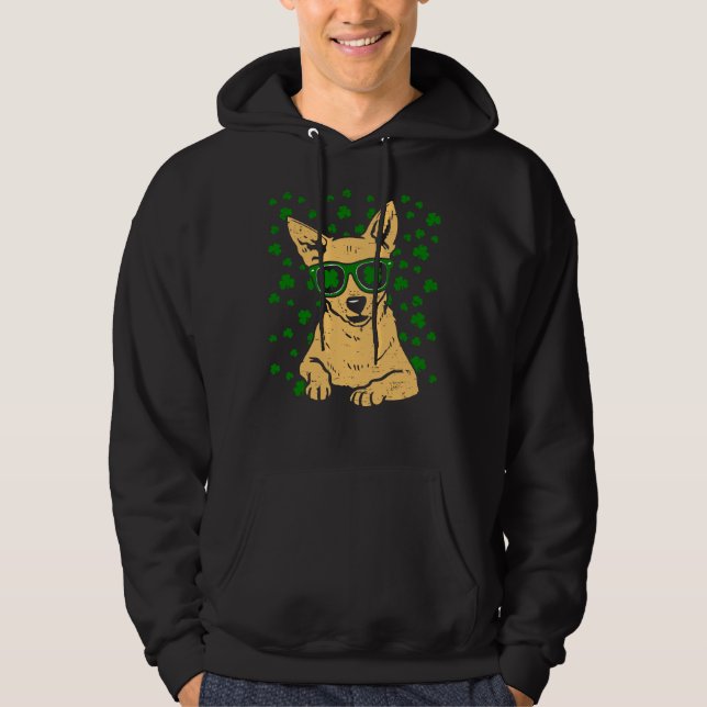 Chihuahua Kleeblatt Glasses St Patricks Day Dog Hoodie (Vorderseite)