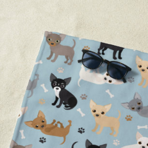 Chihuahua Knochen und Paws Blue Beach Handtuch