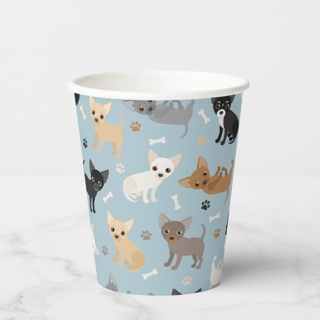 Chihuahua Knochen und Paws Blue Paper Cups Pappbecher (Vorderseite)