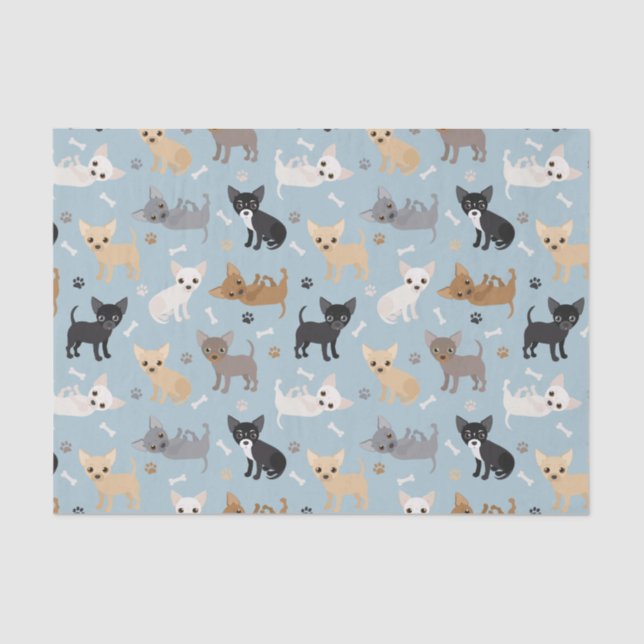 Chihuahua Knochen und Paws Blue Tissue Paper Seidenpapier (Vorderseite)