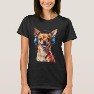 Chihuahua Kopfhörer Dog Funny Animal Art Print Gr T-Shirt