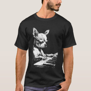 Chihuahua-Kunst lustiger Hund spielt Klavier Piani T-Shirt