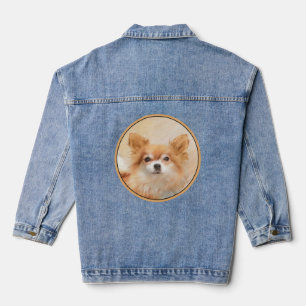 Chihuahua Langhaar-Hund Gemälde Original Kunst Jeansjacke