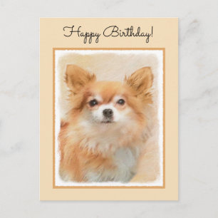 Chihuahua Langhaar-Hund Gemälde Original Kunst Postkarte