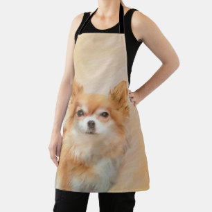 Chihuahua Langhaar-Hund Gemälde Original Kunst Schürze