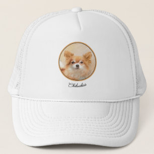 Chihuahua Langhaar-Hund Gemälde Original Kunst Truckerkappe