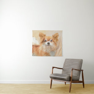 Chihuahua Langhaar-Hund Gemälde Original Kunst Wandteppich