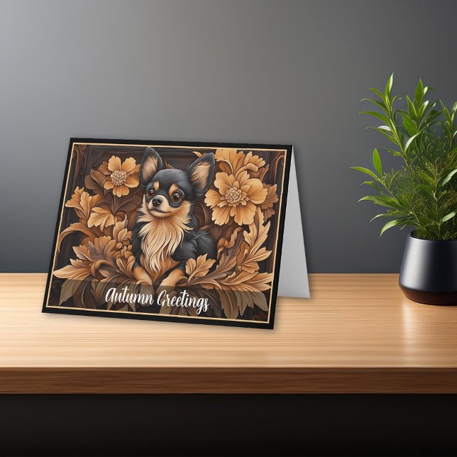 Chihuahua-Langhaarige Black Tan-Mitteilungskarten Dankeskarte (Chihuahua Long-haired Black Tan Note Cards. Personalize front and inside.)