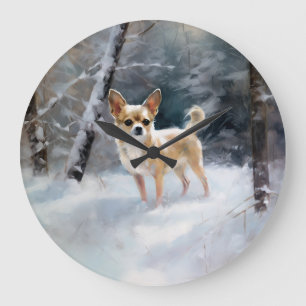 Chihuahua Lass es schneien Weihnachten Große Wanduhr
