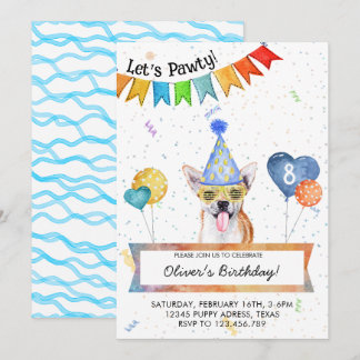 Chihuahua Lasse Pawty Dog Birthday Party Einladung