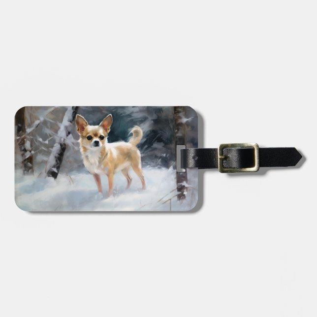 Chihuahua lässt es Weihnachten schnee Gepäckanhänger (Vorderseite horizontal)