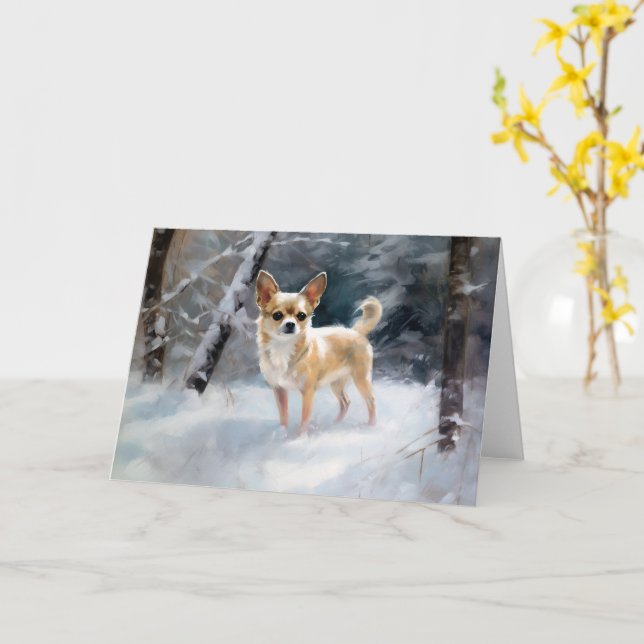 Chihuahua lässt es Weihnachten schnee Karte (Gelbe Blume)