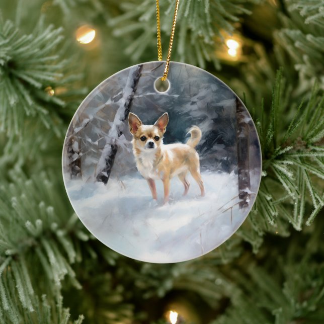 Chihuahua lässt es Weihnachten schnee Keramik Ornament (Baum)