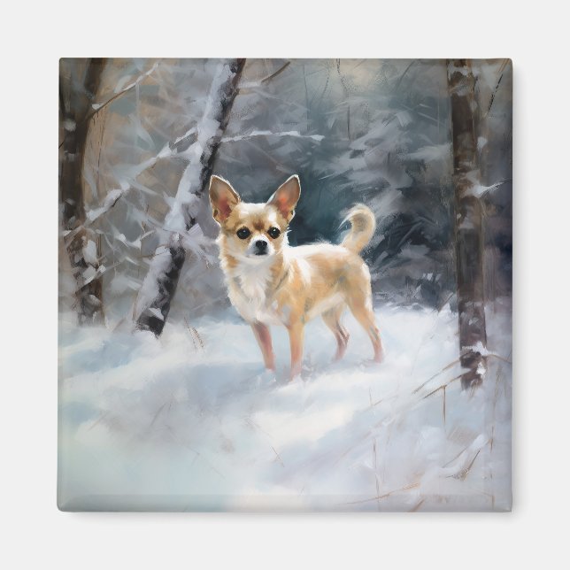 Chihuahua lässt es Weihnachten schnee Magnet (Vorne)