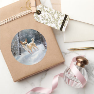 Chihuahua lässt es Weihnachten schnee Runder Aufkleber